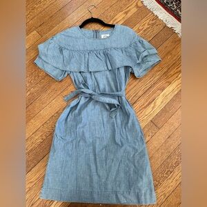 J.Crew Chambray ruffle top dress zipper back sz 00 worn once perfect condition